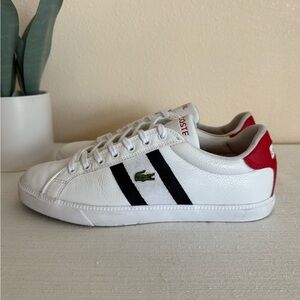 Lacoste White Leather Black/Red Accents Casual Sneakers